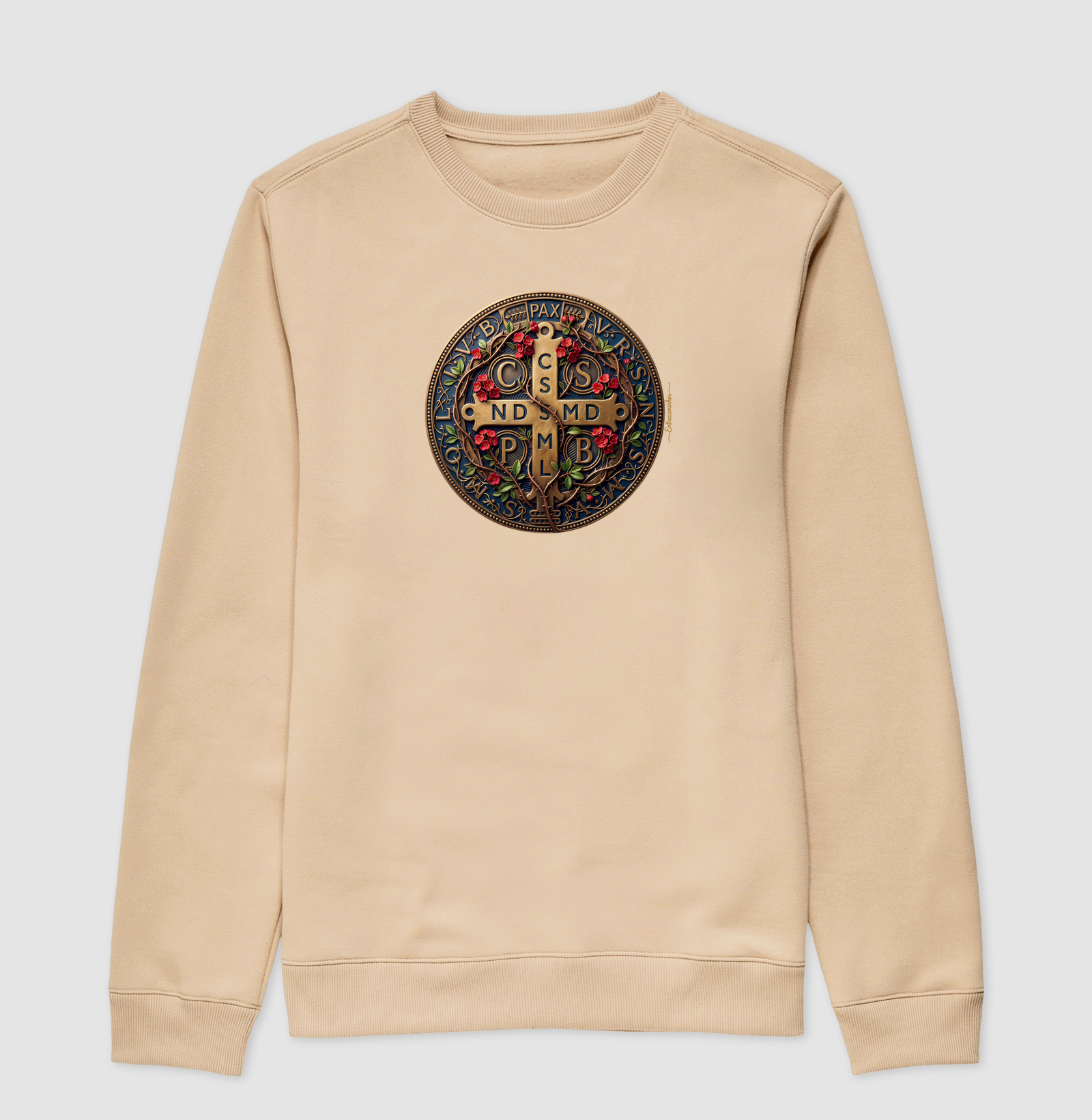 Medalha de São Bento e Flores Coroa-de-Cristo | Arte Sacra Exclusiva - Imagem 3