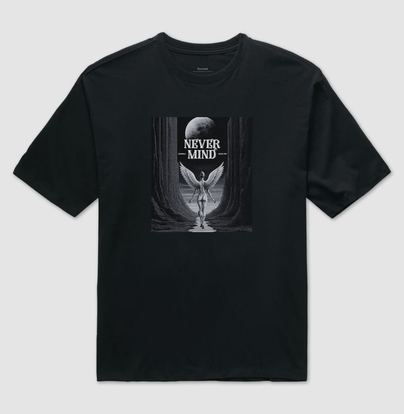 Camiseta Oversized Never Mind. Coleção Música. Unissex. Algodão Premium. - Imagem 2
