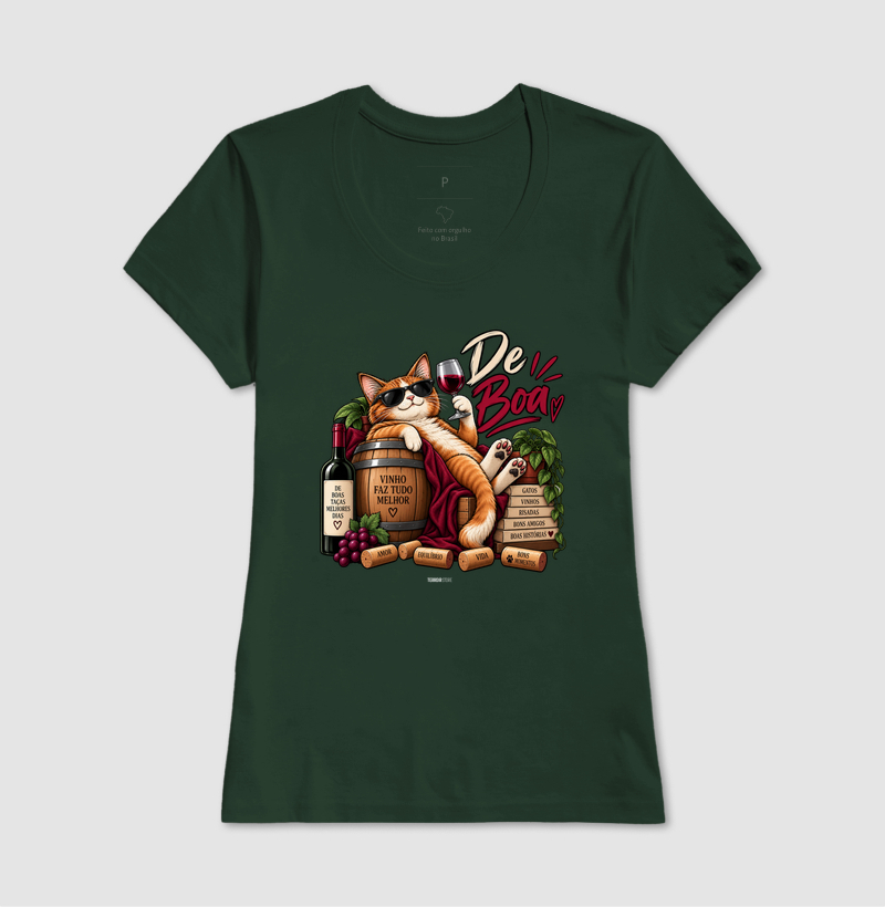Camiseta “De Boa” Gato com Vinho – Estilo Relax & Life Mood - Imagem 11
