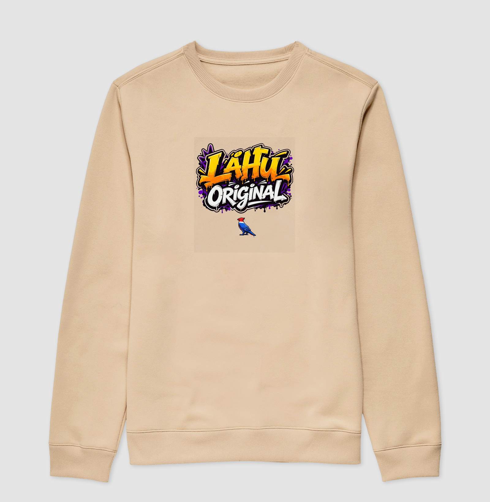 O grafite LÄHU Original brilha em tons vibrantes de laranja e roxo, traduzindo energia e movimento. Mistura perfeita entre arte de rua e moda contemporânea, feita para quem vive o estilo com propósito. - Imagem 3