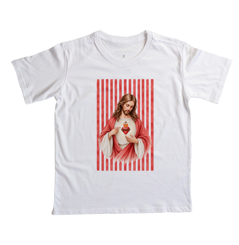 Camiseta Infantil Sagrado Coração de Jesus listras - Imagem 3