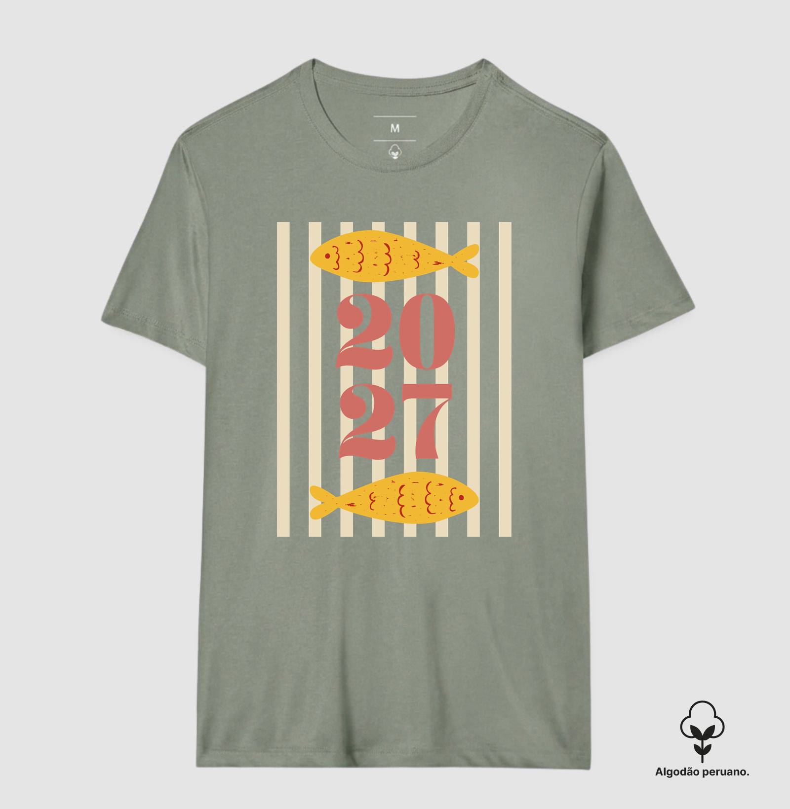 Camiseta Ano Novo 2027 Peixe Mediterrâneo Algodão Peruano - Imagem 8