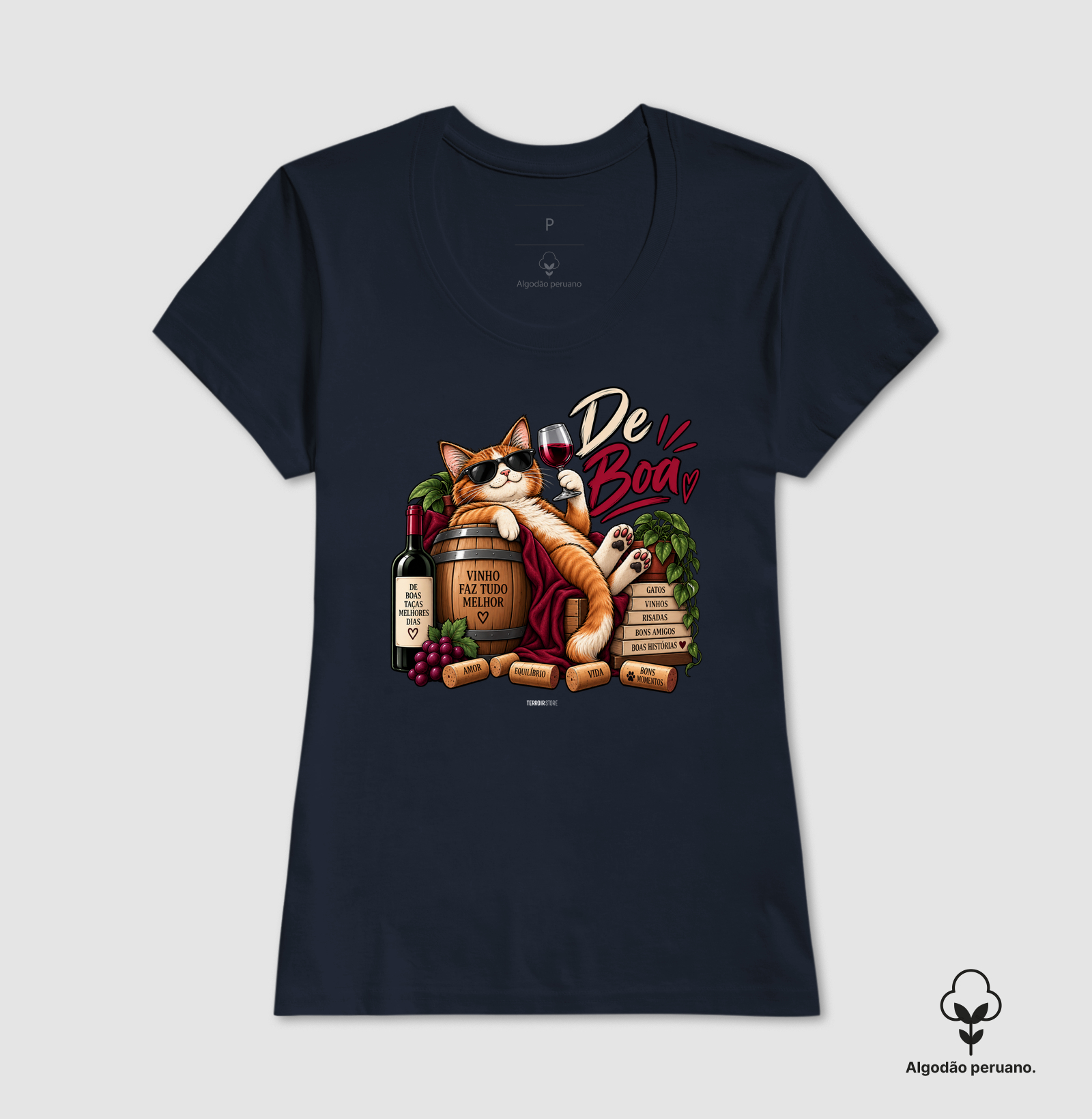 Camiseta “De Boa” Gato com Vinho – Estilo Relax & Life Mood - Imagem 2