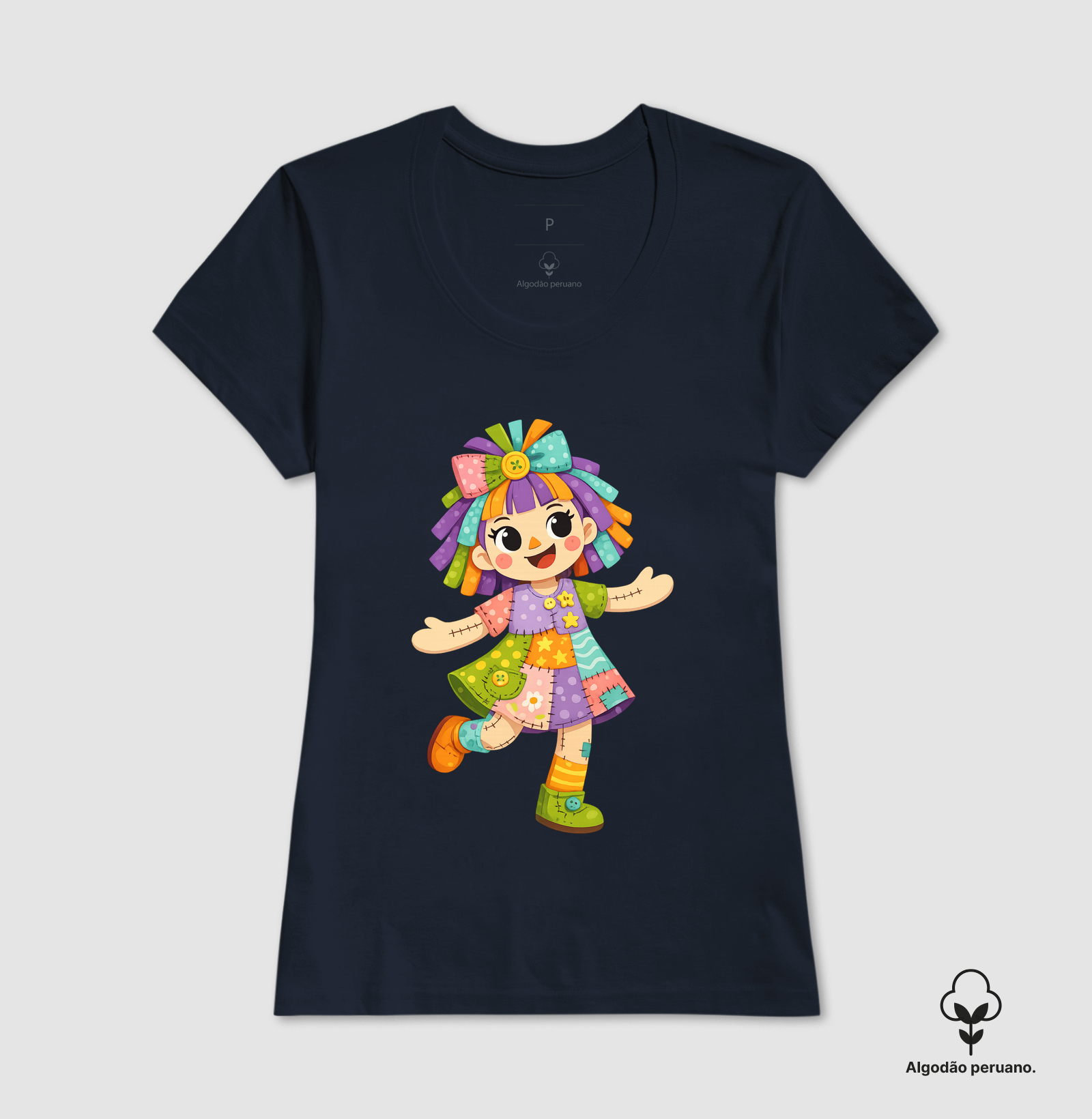 Camiseta Algodão Peruano Boneca de Pano - Azul - Imagem 5