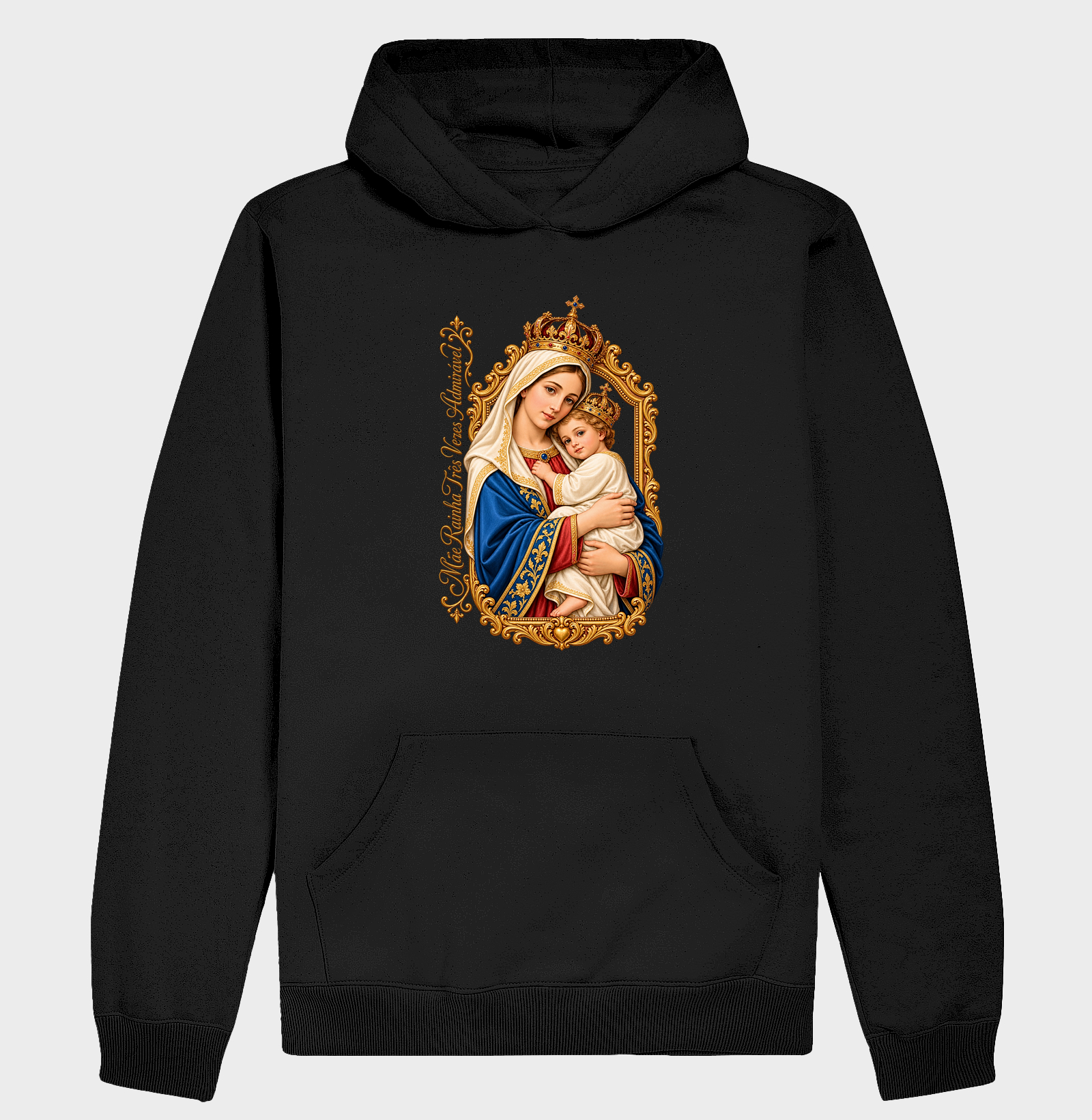 Camiseta Mãe Rainha Três Vezes Admirável Com Menino Jesus - Imagem 2