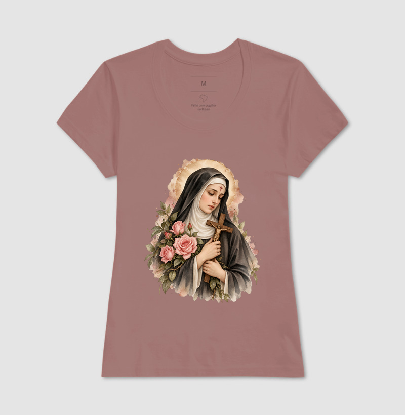 Santa Rita de Cássia — Aquarela Vinheta com Rosas e Crucifixo - Imagem 17