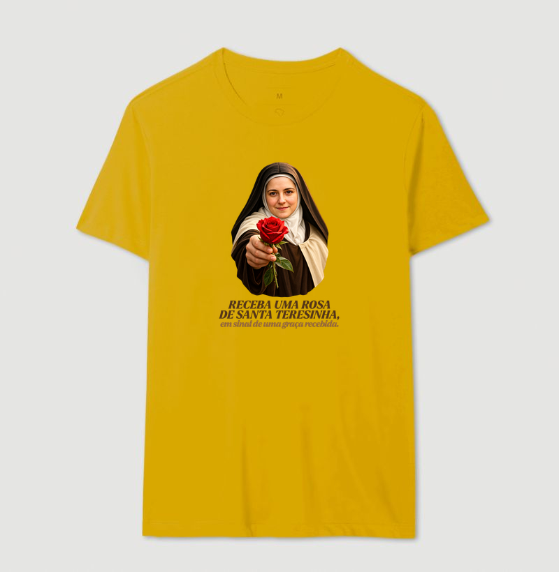 Camiseta Santa Teresinha do Menino Jesus Receba uma Rosa - Imagem 12