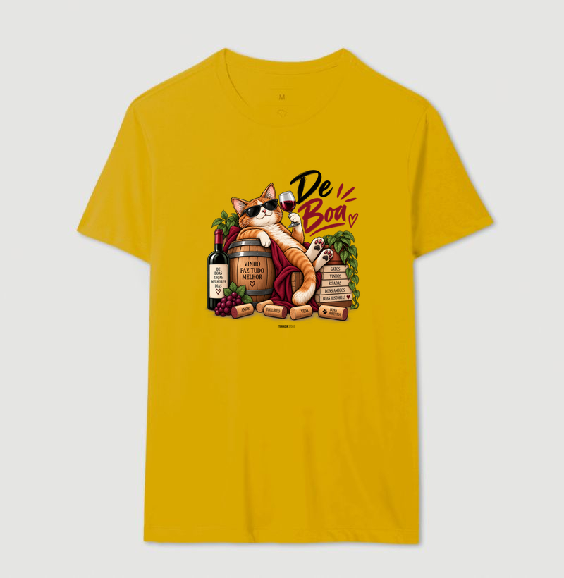 Camiseta “De Boa” Gato com Vinho – Estilo Relax & Life Mood - Imagem 12