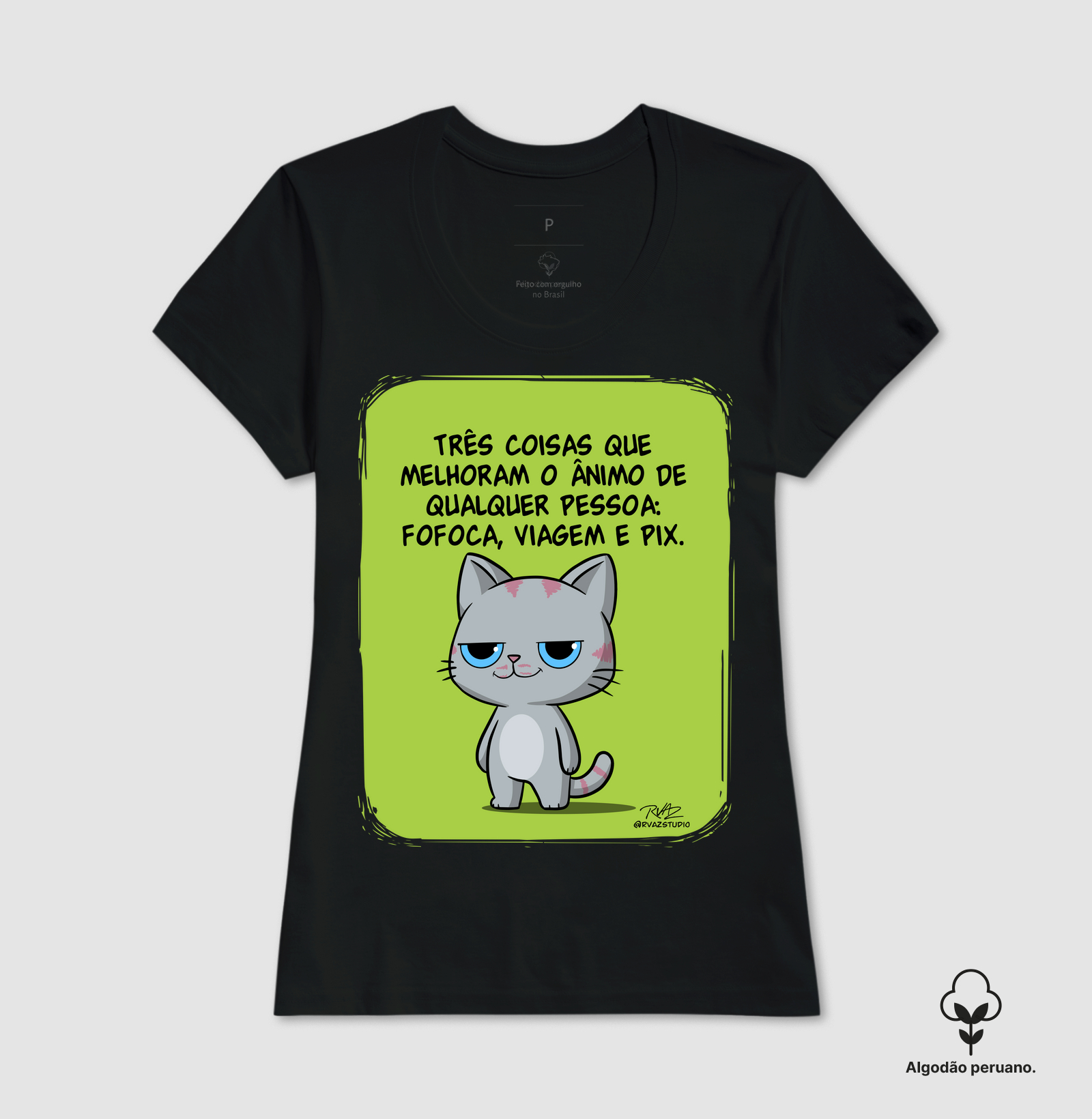 Camiseta Gato Sincero Fofoca Viagem e Pix - Imagem 3