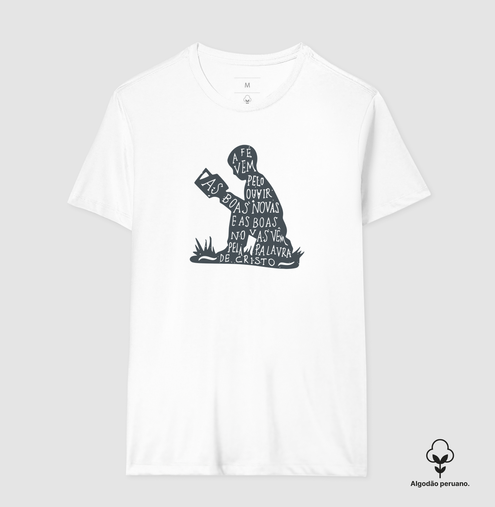 Camiseta Masc. Algodão Peruano A fé vem pelo Ouvir - Imagem 4