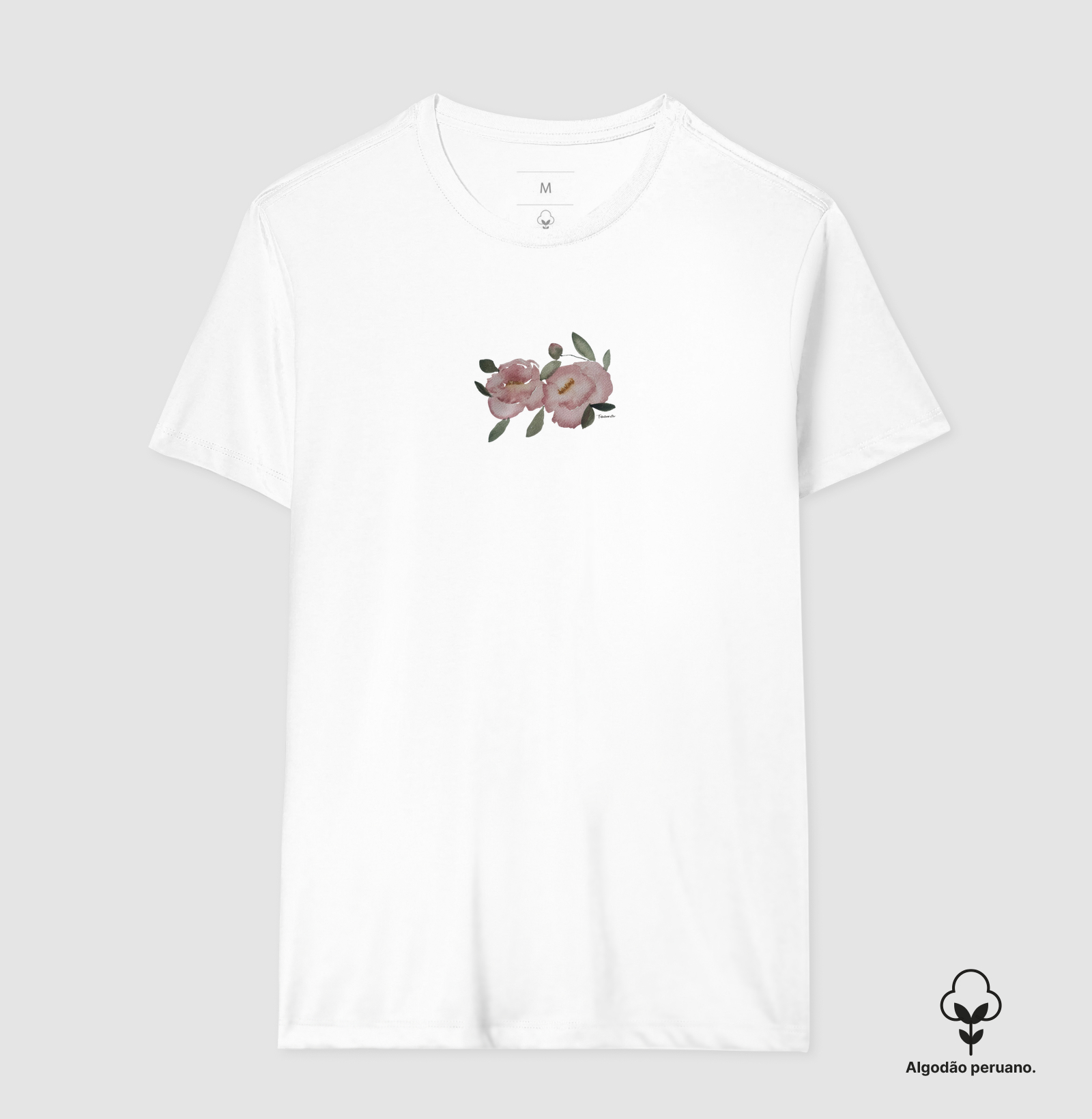 Camiseta Peônias em Aquarela – Arte por Taana - Algodão Peruano  - Imagem 5