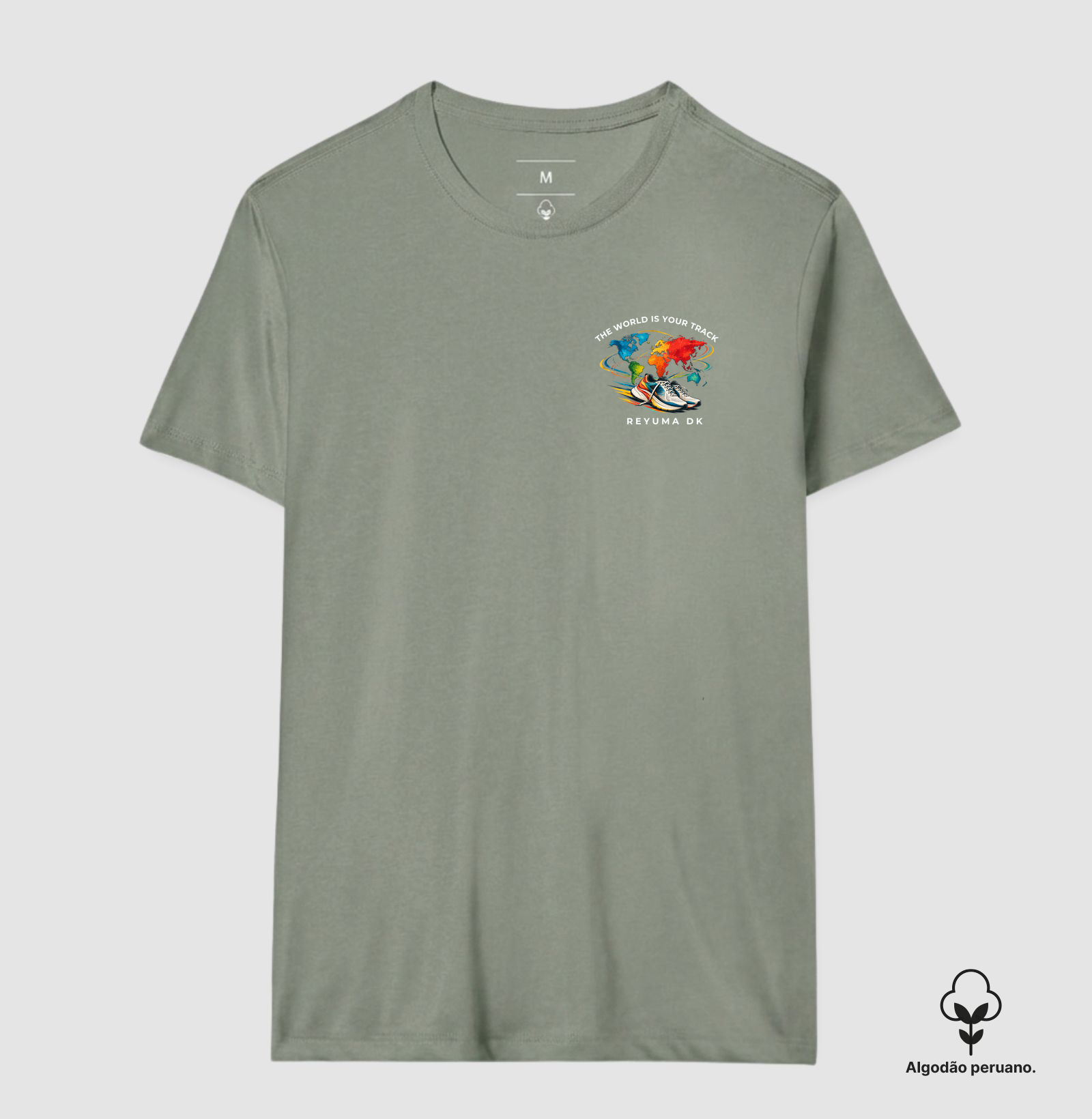 Camiseta Masculina, Feminina, Babylook e Unissex de Algodão Peruano Corrida "The World Is Your Track" - Imagem 4