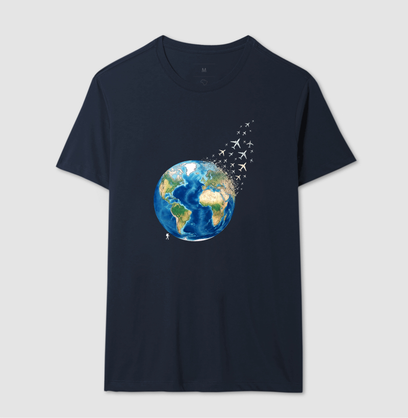 Camiseta Globo Terrestre Avioes Dispersos | Arte 3D Viagem Mundo | Colecao Viciados em Viagem - Imagem 9