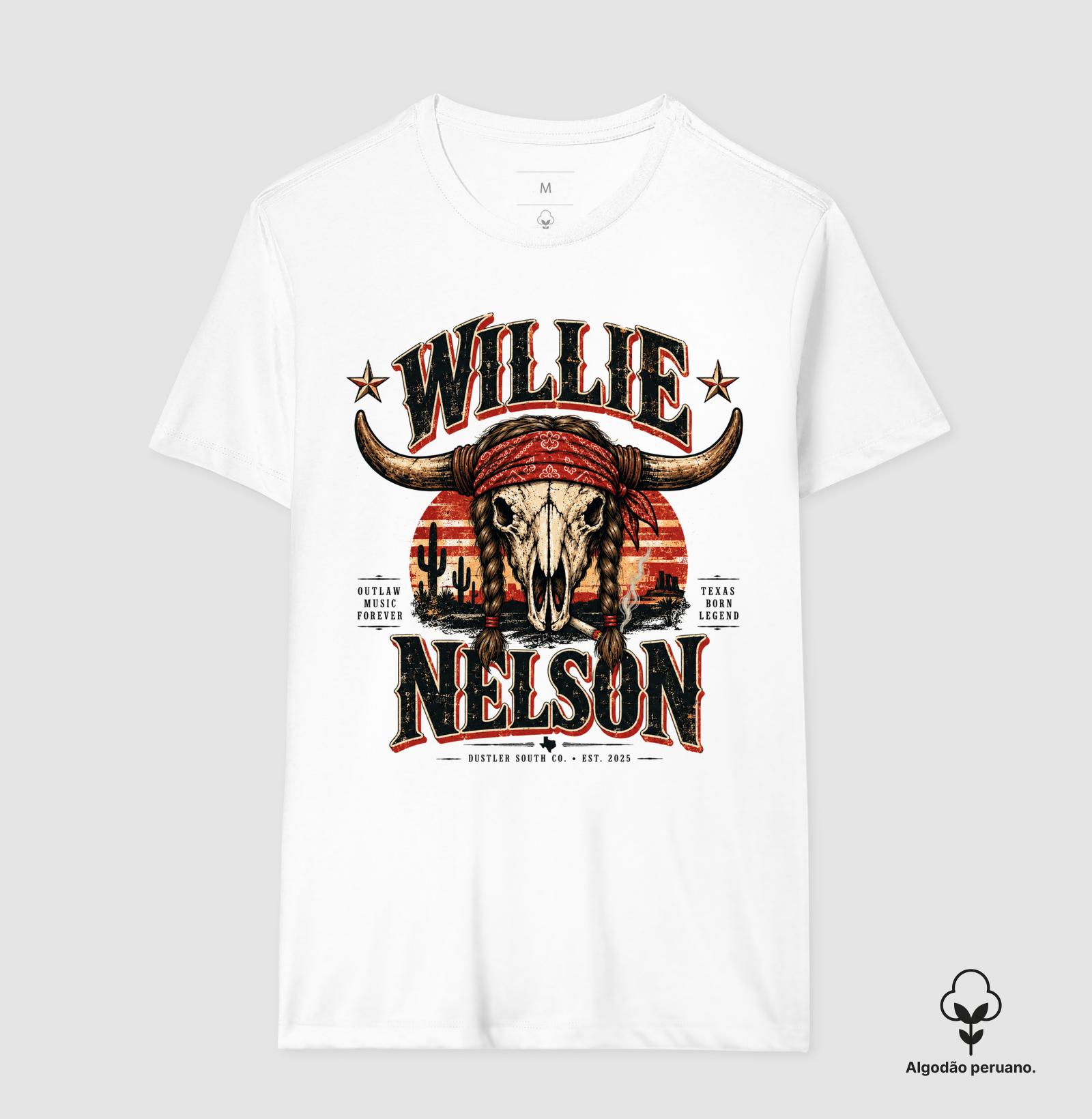Camiseta Country Masculina Willie Nelson Outlaw Music Forever Dustler South Co. Algodão Peruano Premium - Imagem 2