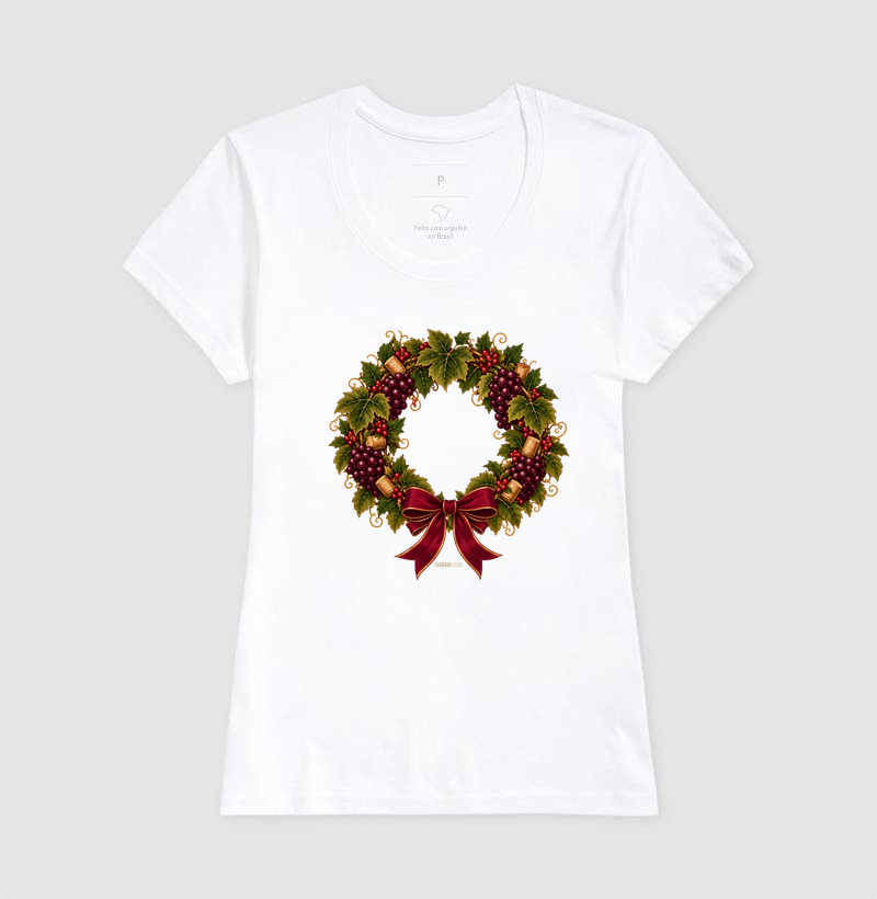 Camiseta Guirlanda de Natal do Vinho – Uvas, Rolhas e Laço - Imagem 5