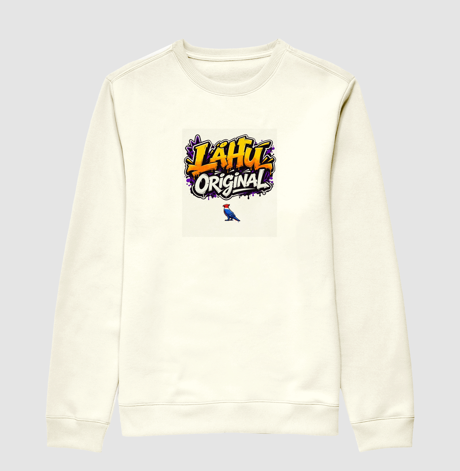 O grafite LÄHU Original brilha em tons vibrantes de laranja e roxo, traduzindo energia e movimento. Mistura perfeita entre arte de rua e moda contemporânea, feita para quem vive o estilo com propósito. - Imagem 2