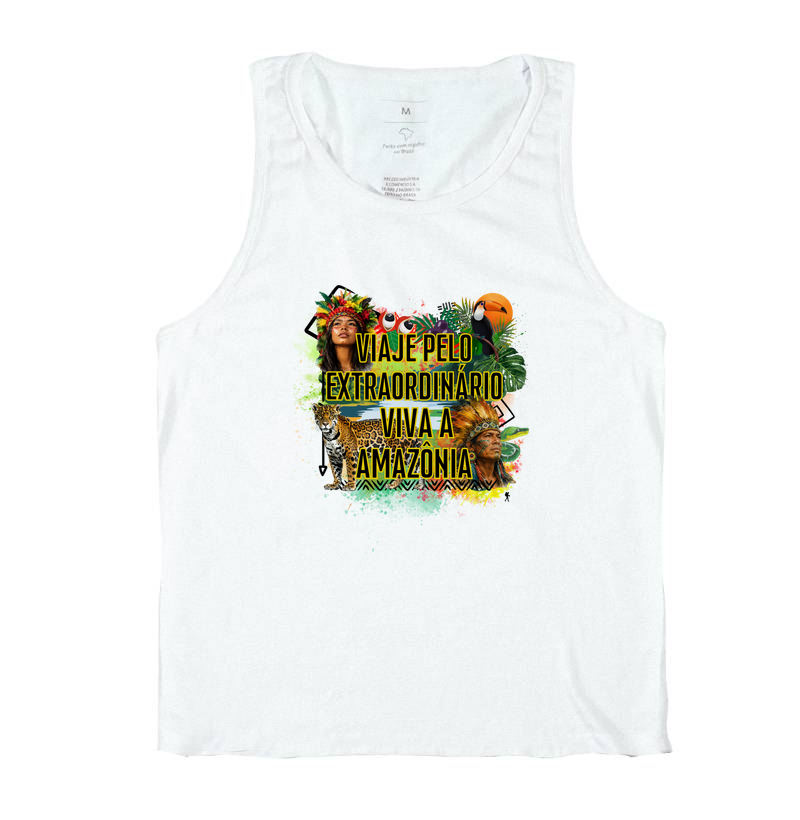 Camiseta Viaje pelo Extraordinario Viva a Amazonia | Onca Tucano Indigena | Colecao Viciados em Viagem - Imagem 2