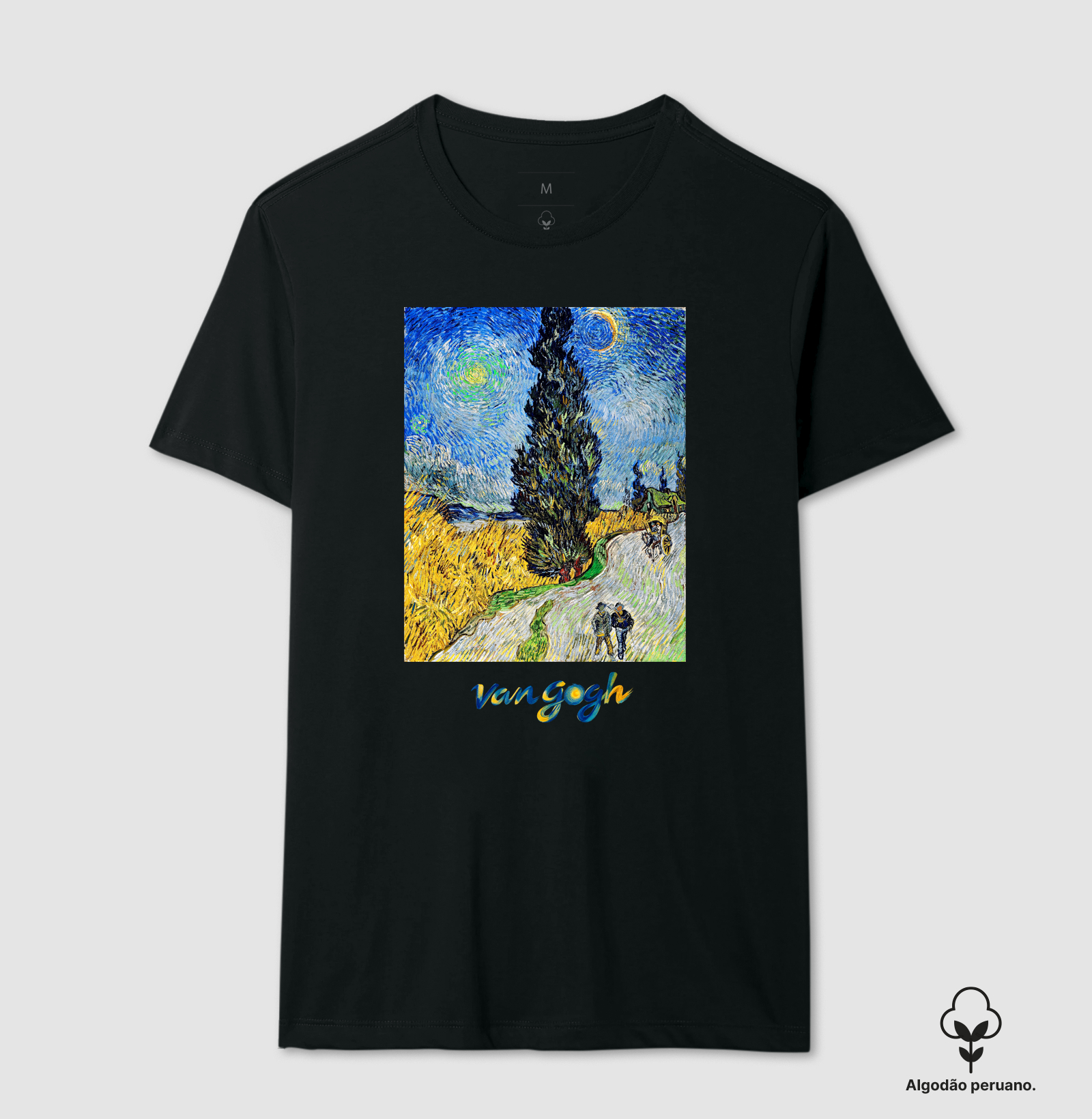 Camiseta Vincent Van Gogh Estrada Com Cipreste E Estrela Algodão Peruano - Imagem 5