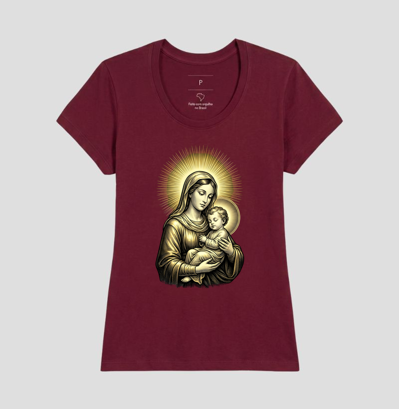 Camiseta Nossa Senhora com Menino Jesus Dourada - Imagem 17