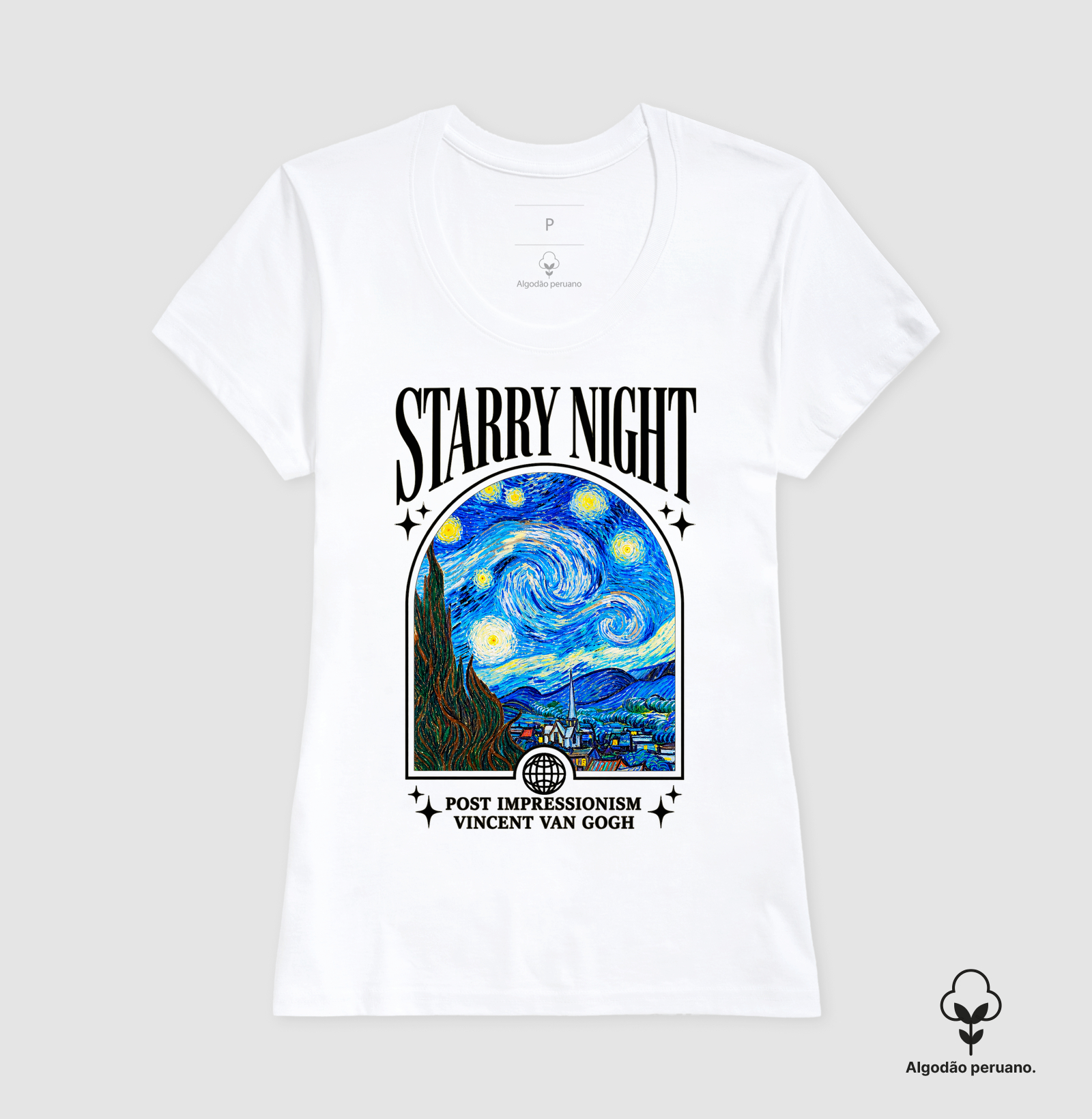Camiseta Van Gogh – A Noite Estrelada | Starry Night em Algodão Peruano  - Imagem 3