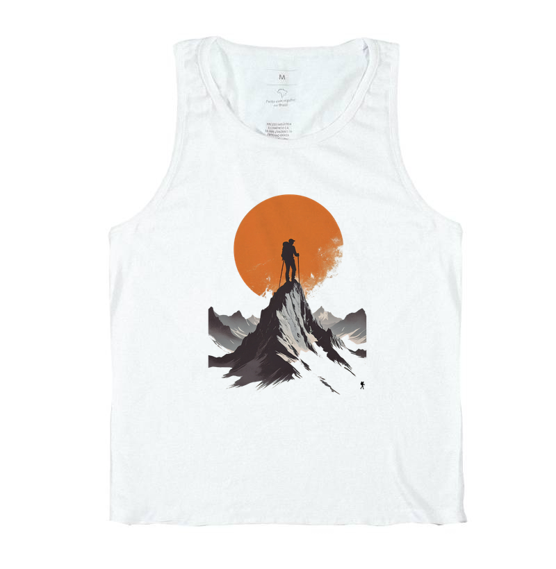 Camiseta Trilheiro no Topo da Montanha | Sol Laranja Silhueta Aventura | Colecao Fashion Travel - Imagem 2