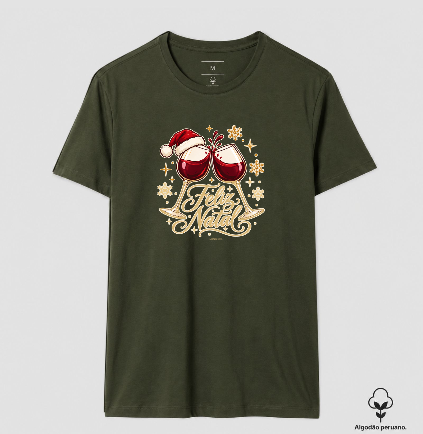 Camiseta Algodão Peruano Feliz Natal – Brinde de Taças de Vinho - Imagem 7