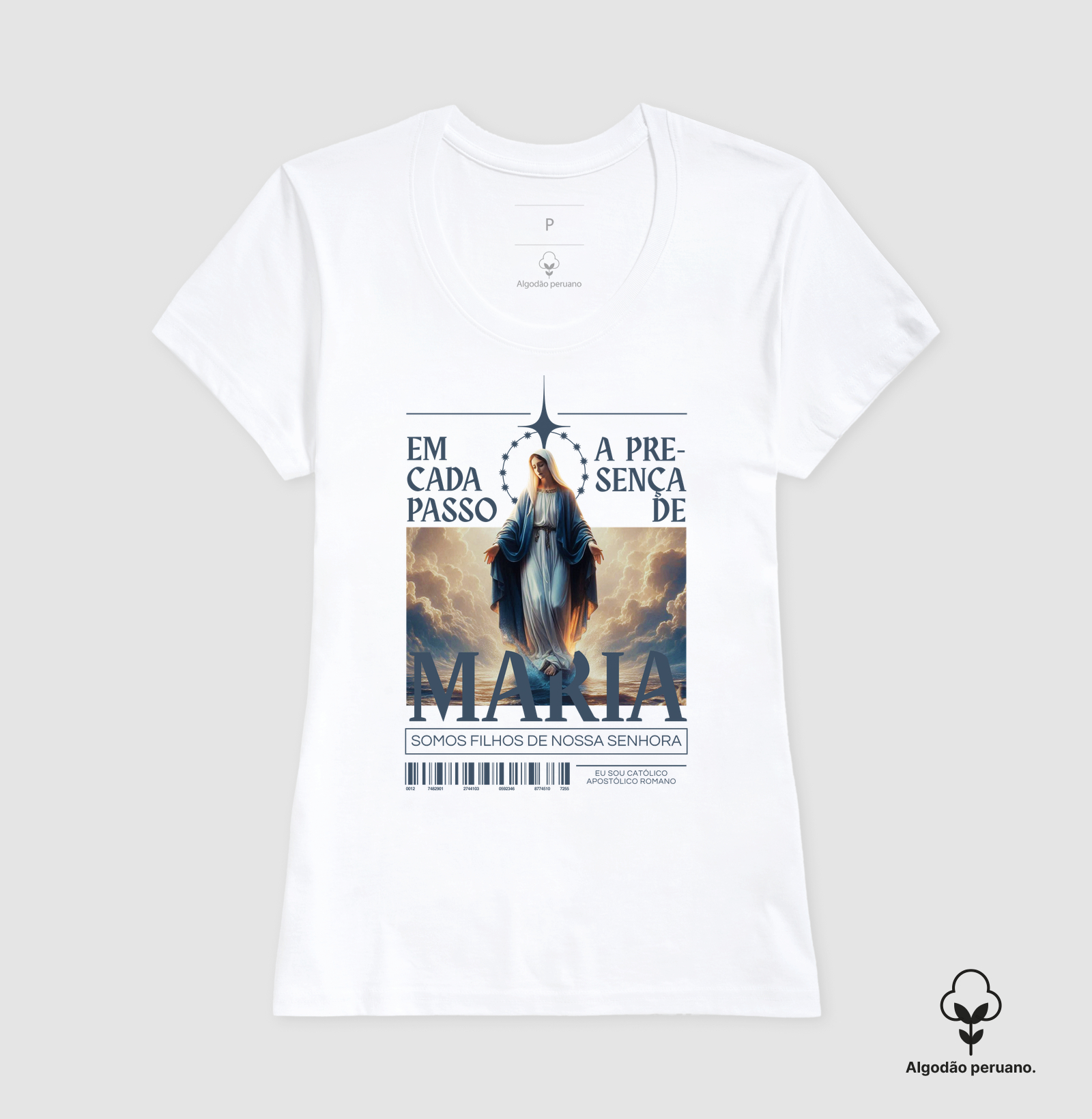 Camiseta Algodão Peruano Em Cada Passo A Presença de Maria - Imagem 6