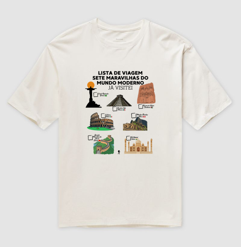 Camiseta Lista de Viagem Sete Maravilhas do Mundo Moderno | Marque as que Ja Visitou | Colecao Personalizaveis - Imagem 4