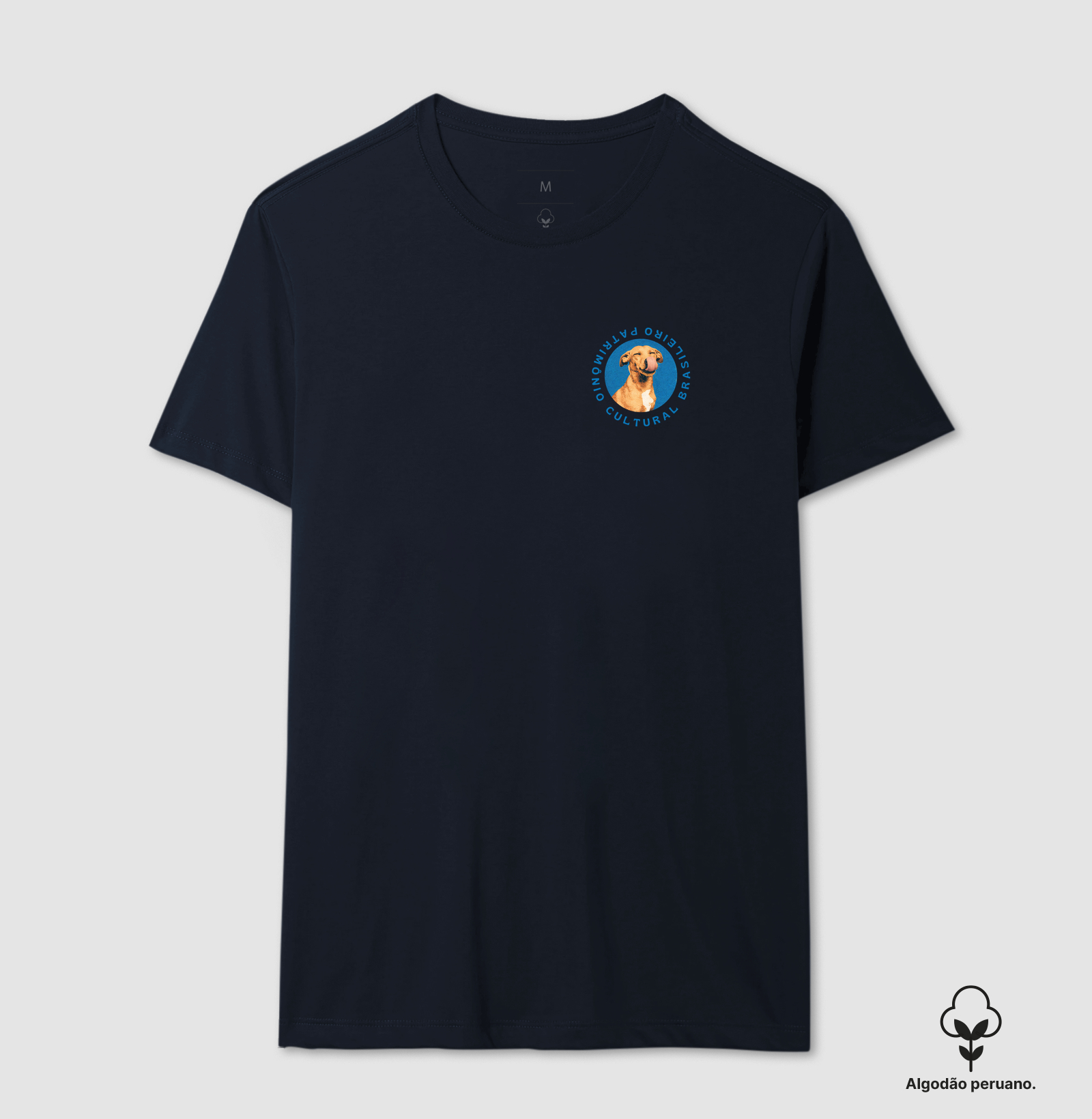 Camiseta Patrimônio Cultural Brasileiro Vira-Lata Caramelo Emblema Azul Estampa Unissex - Imagem 2