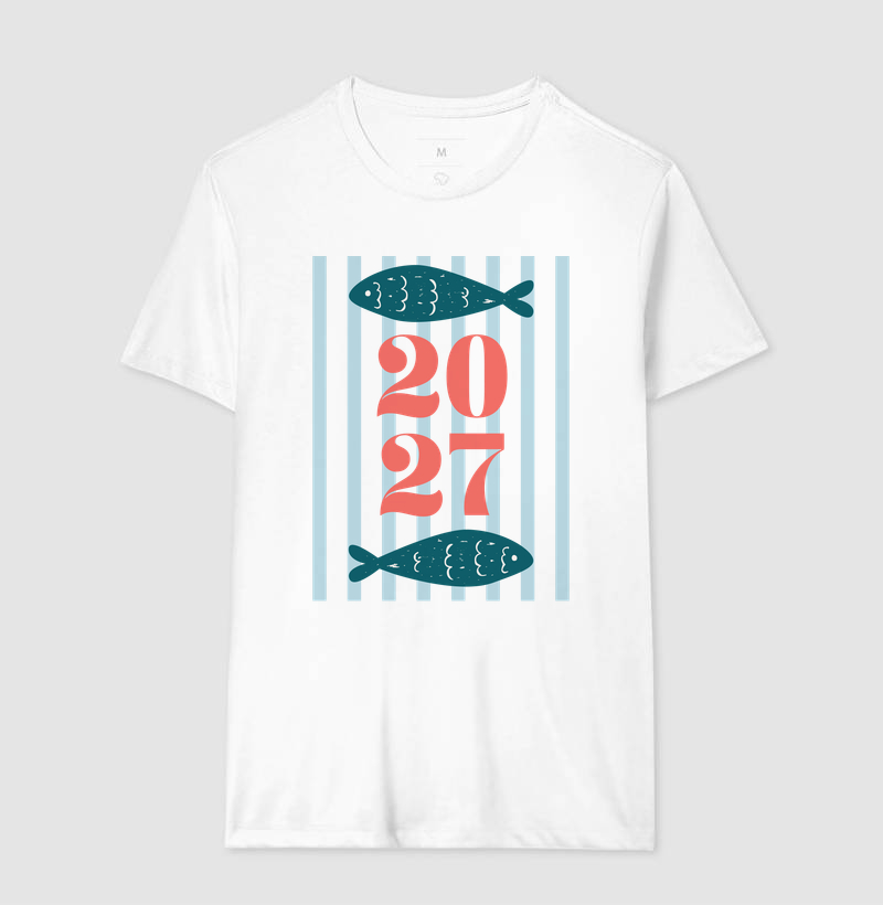 Camiseta Ano Novo 2027 Peixe Mediterrâneo Algodão - Imagem 6