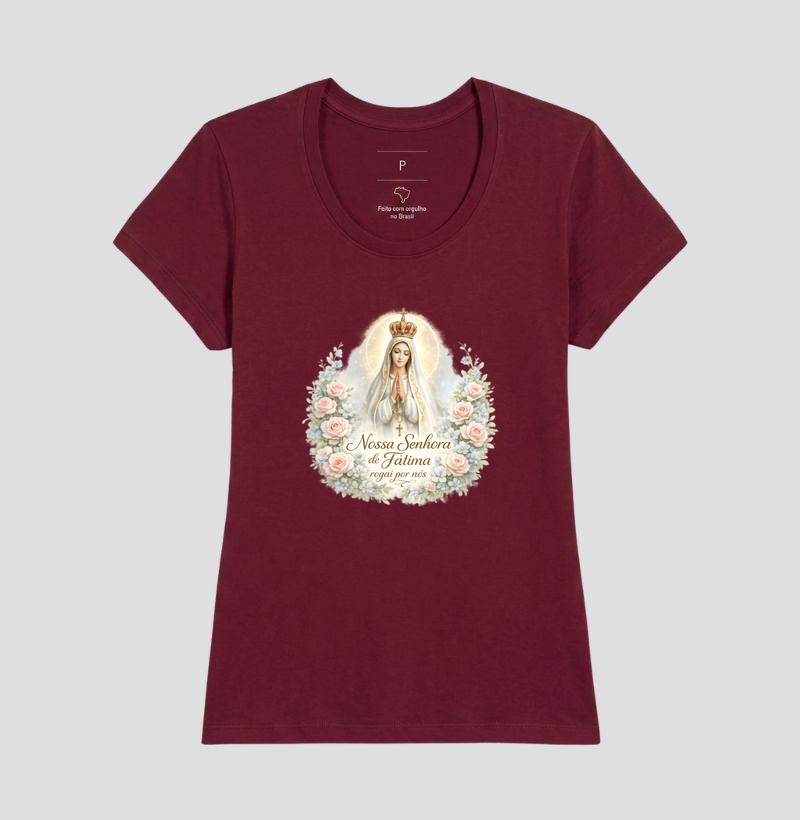 Camiseta Nossa Senhora de Fátima Guirlanda de Rosas - Imagem 13