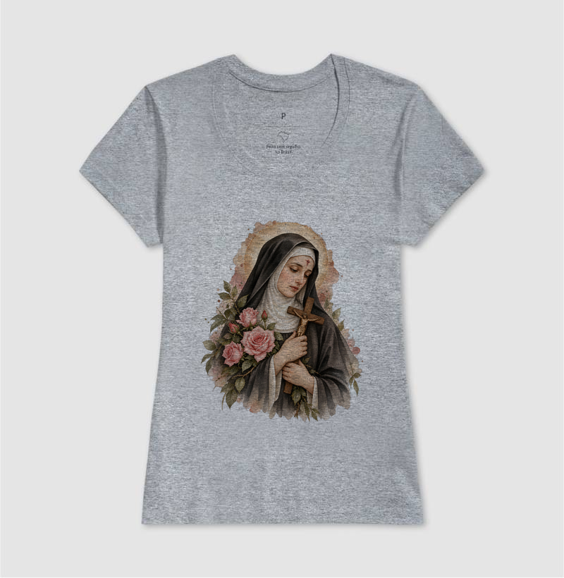 Santa Rita de Cássia — Aquarela Vinheta com Rosas e Crucifixo - Imagem 9