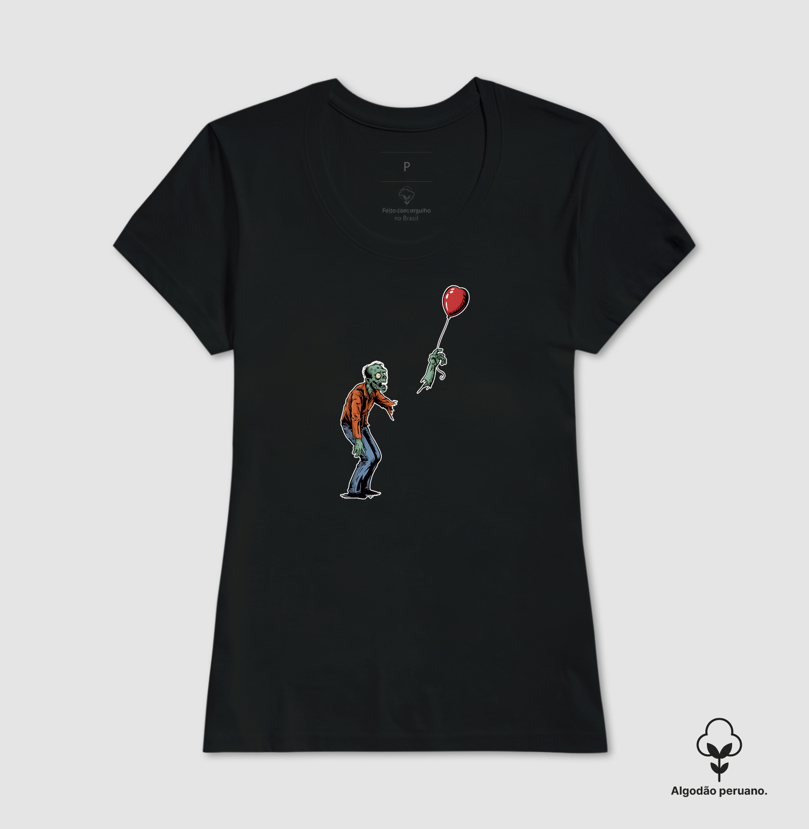 Camiseta Algodão Peruano Balão de Coração Zumbi - Imagem 3