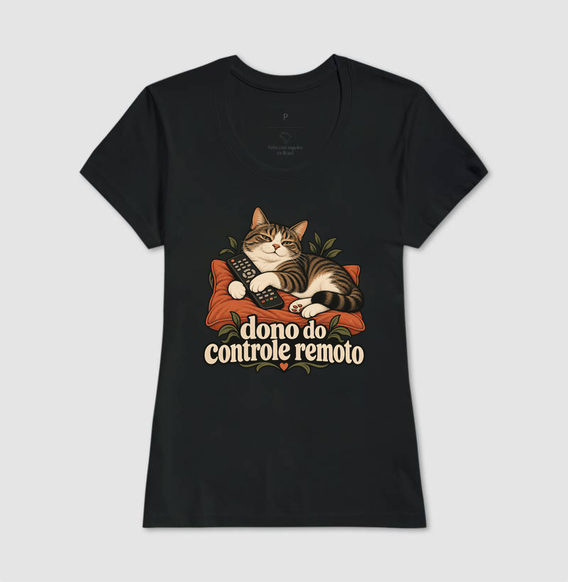 Camiseta Gato Humor "dono do controle remoto" | Pelo & Pano - Imagem 3