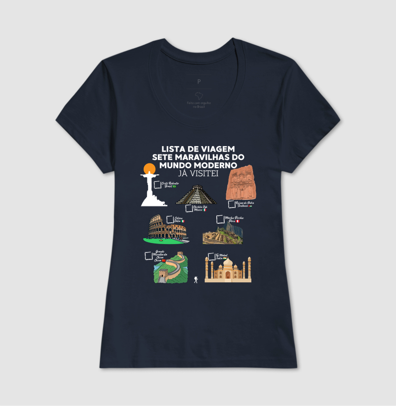 Camiseta Lista de Viagem Sete Maravilhas do Mundo Moderno | Marque as que Ja Visitou | Colecao Personalizaveis - Imagem 10