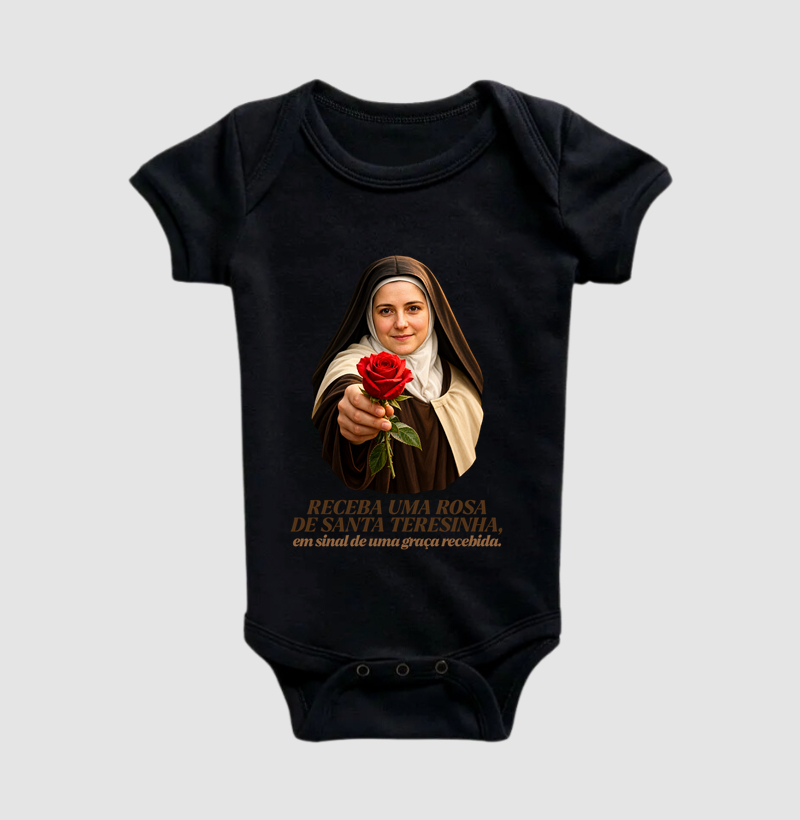 Camiseta Santa Teresinha do Menino Jesus Receba uma Rosa - Imagem 2