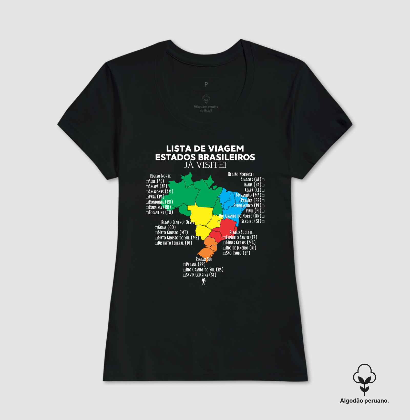 Camiseta Lista de Viagem Estados Brasileiros Ja Visitei | Mapa Brasil Auto Personalizavel | Colecao Personalizaveis - Imagem 2