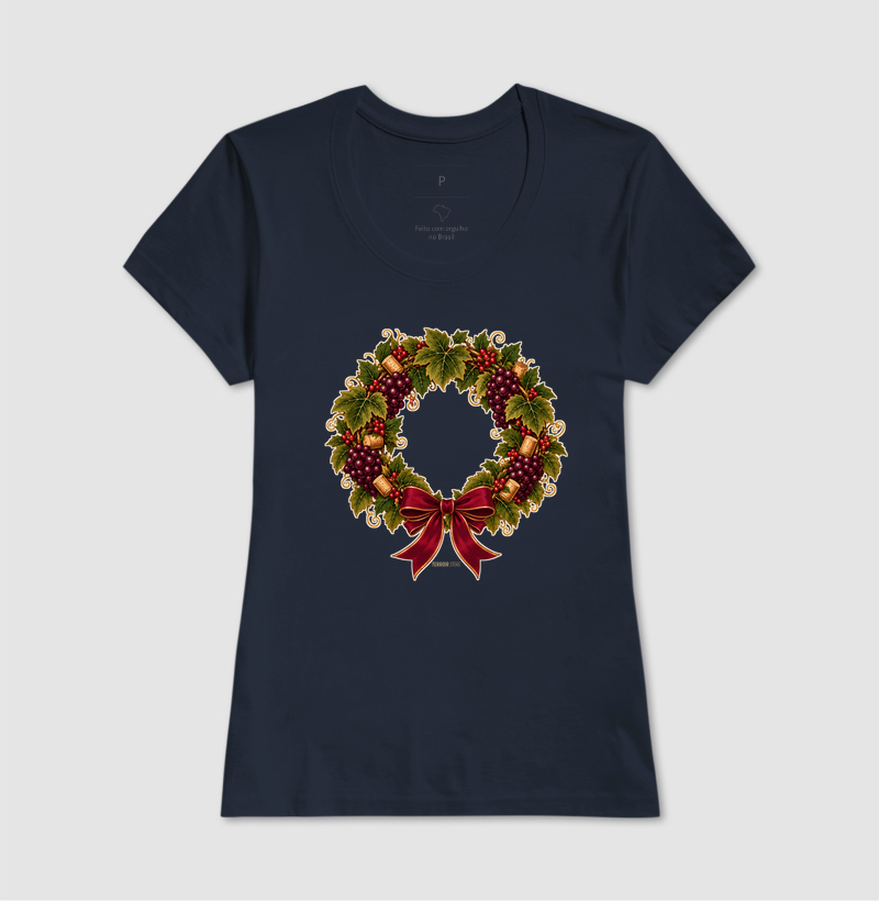 Camiseta Guirlanda de Natal do Vinho – Uvas, Rolhas e Laço - Imagem 7