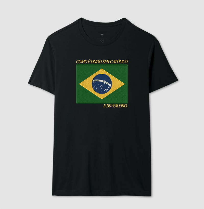 Camiseta Masculina Católica Bandeira Estilo Bordada - Imagem 2