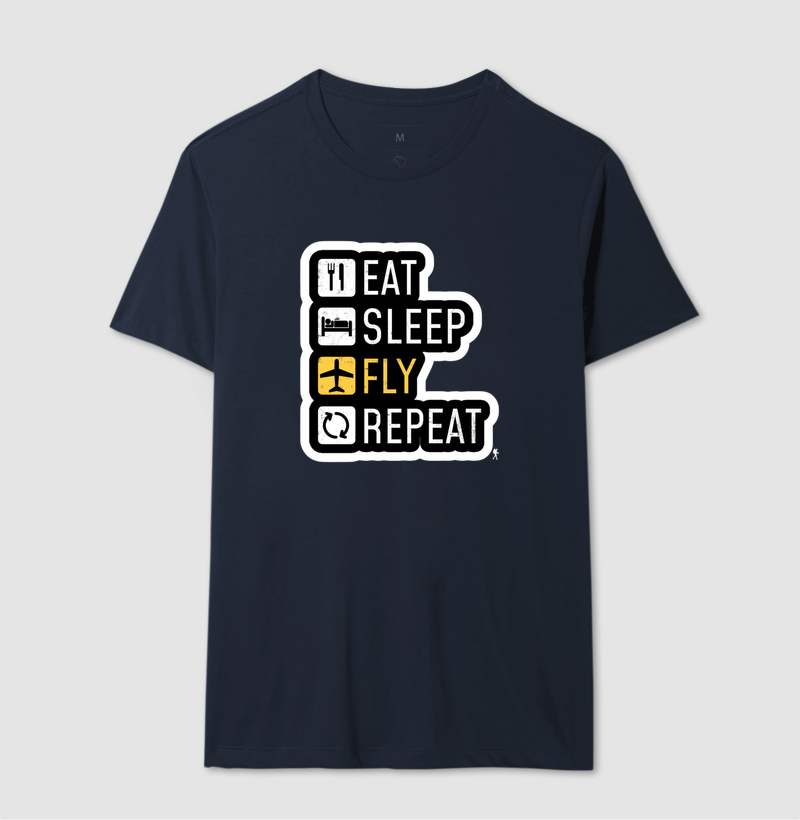 Camiseta Eat Sleep Fly Repeat | Rotina do Viajante Viciado | Colecao Viciados em Viagem - Imagem 9