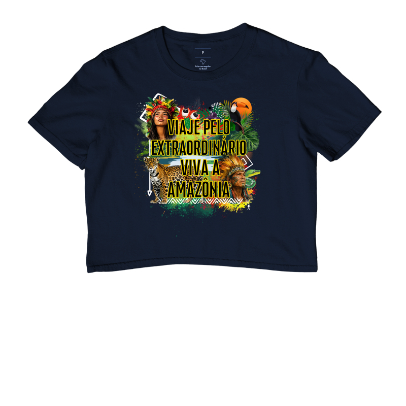 Camiseta Viaje pelo Extraordinario Viva a Amazonia | Onca Tucano Indigena | Colecao Viciados em Viagem - Imagem 4