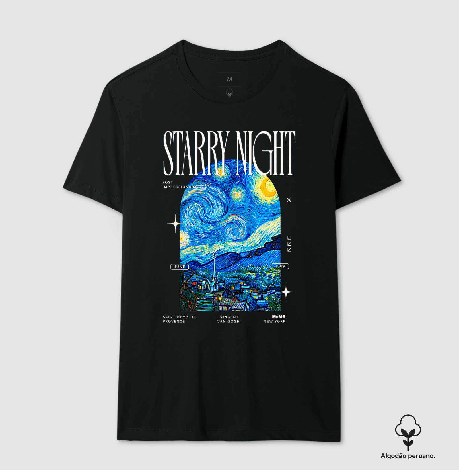Camiseta Vincent van Gogh  Starry Night (Noite Estrelada) Algodão Peruano Tanguis  - Imagem 2