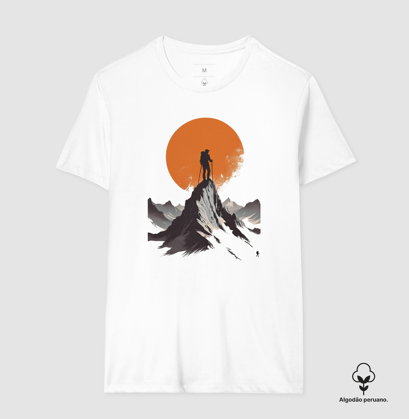 Camiseta Trilheiro no Topo da Montanha | Sol Laranja Silhueta Aventura | Colecao Fashion Travel - Imagem 3