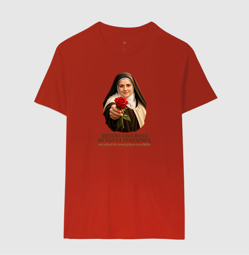 Camiseta Santa Teresinha do Menino Jesus Receba uma Rosa - Imagem 8