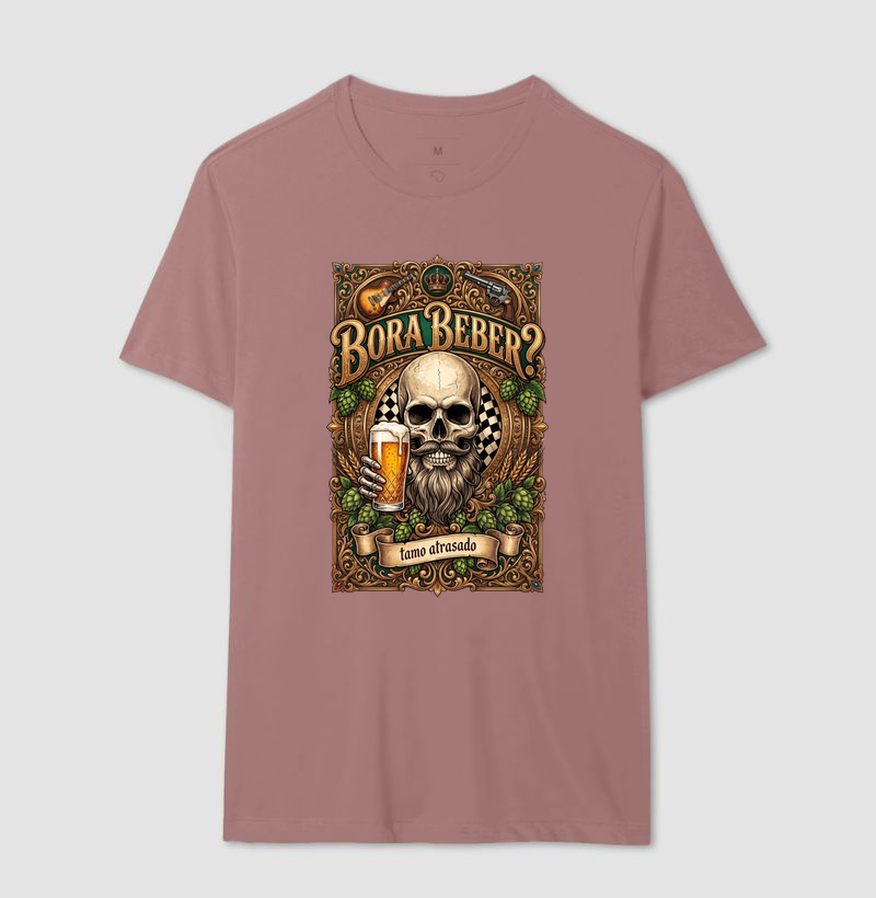 Bora Beber? Tamo Atrasado! | Camiseta Caveira Tattoo - Imagem 15
