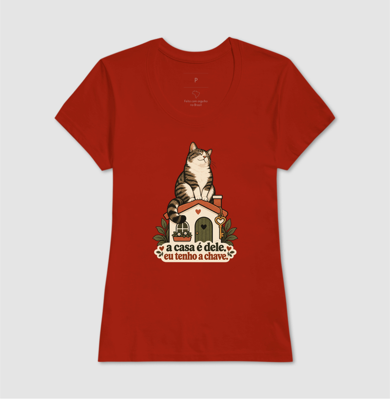 Camiseta Gato Humor "a casa é dele. eu tenho a chave." | Pelo & Pano - Imagem 11