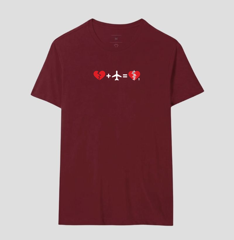 Camiseta Coracao Partido Mais Aviao Igual Coracao Curado | Equacao Viagem Humor | Colecao Viciados em Viagem - Imagem 21
