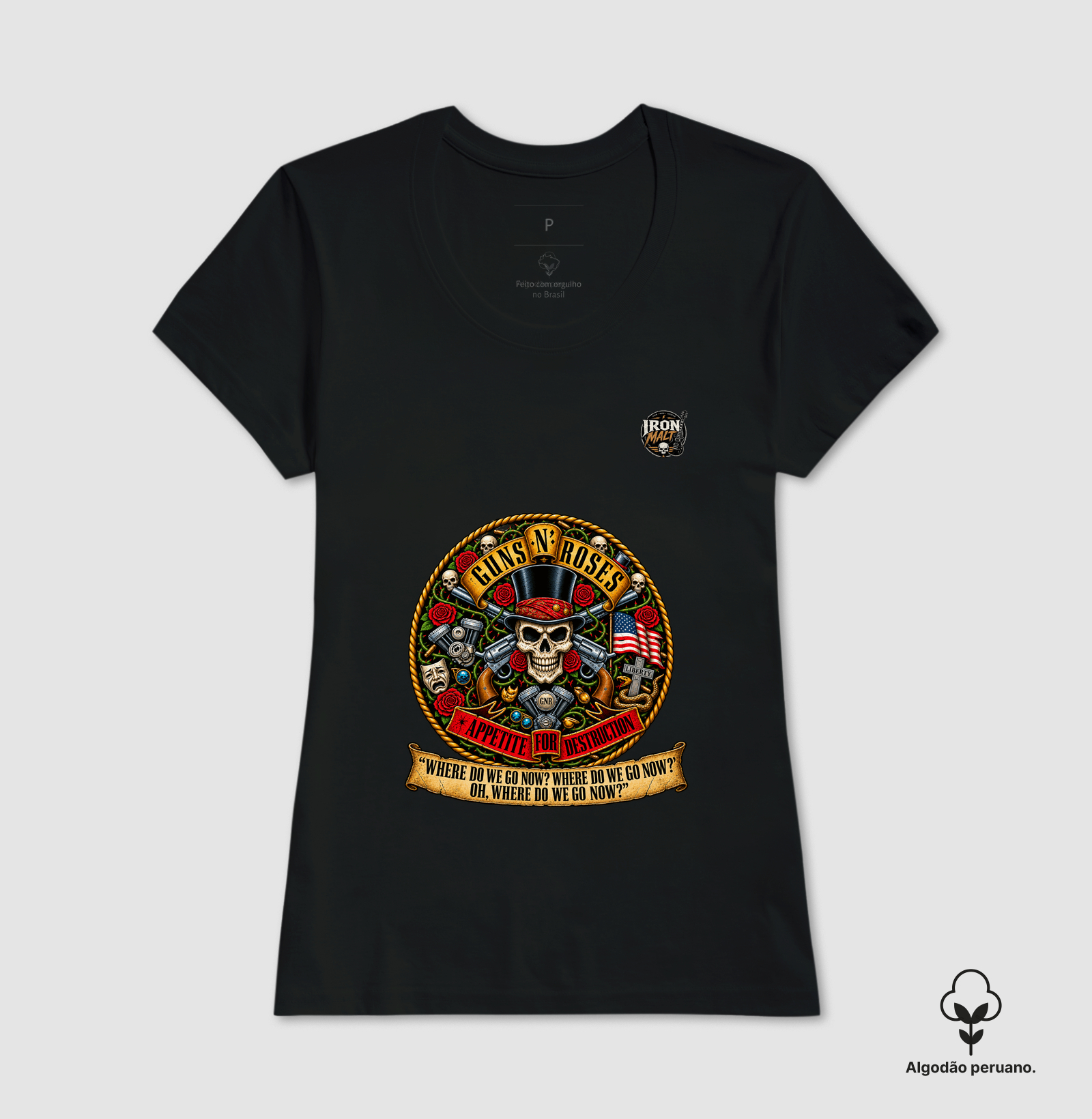 Camiseta Guns N’ Roses Caveira, Rosas e Revólveres - Imagem 3
