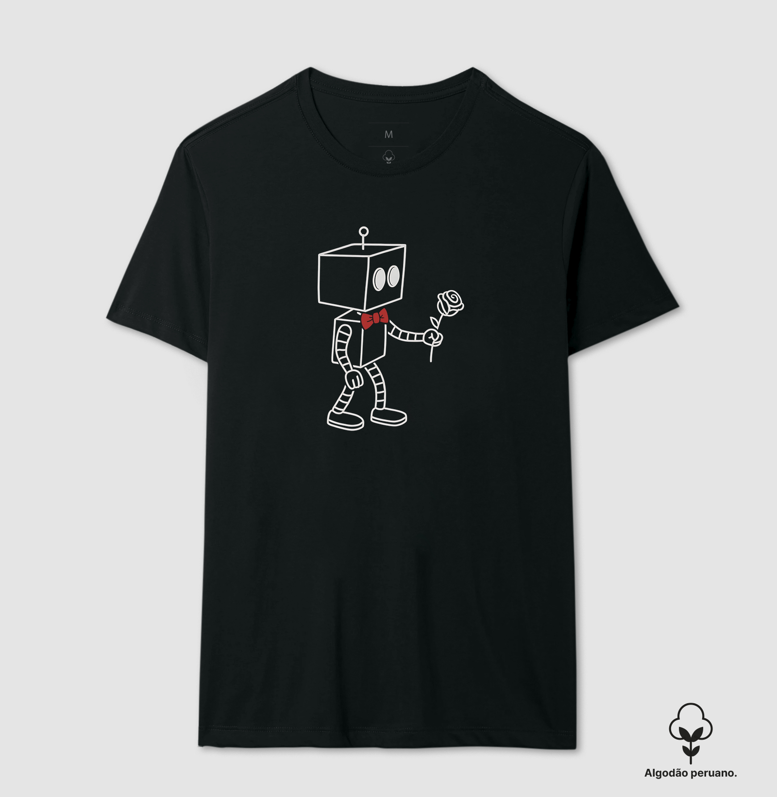 Camiseta Algodão Peruano Casal Robô Flor - Imagem 2