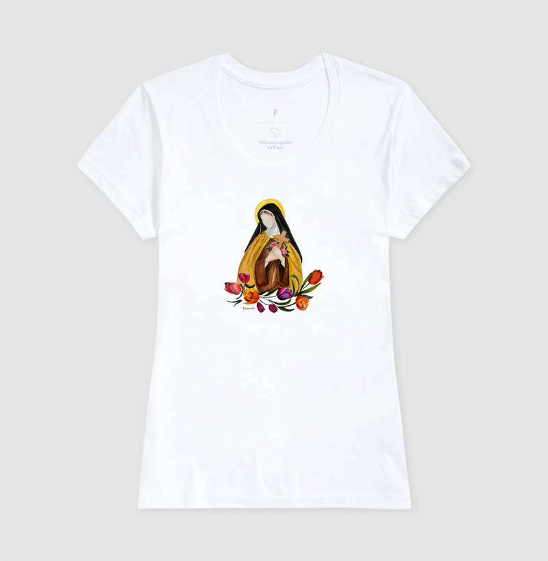 Camiseta Santa Terezinha das Rosas – Arte em Aquarela Taana de Sousa Araújo - Imagem 6